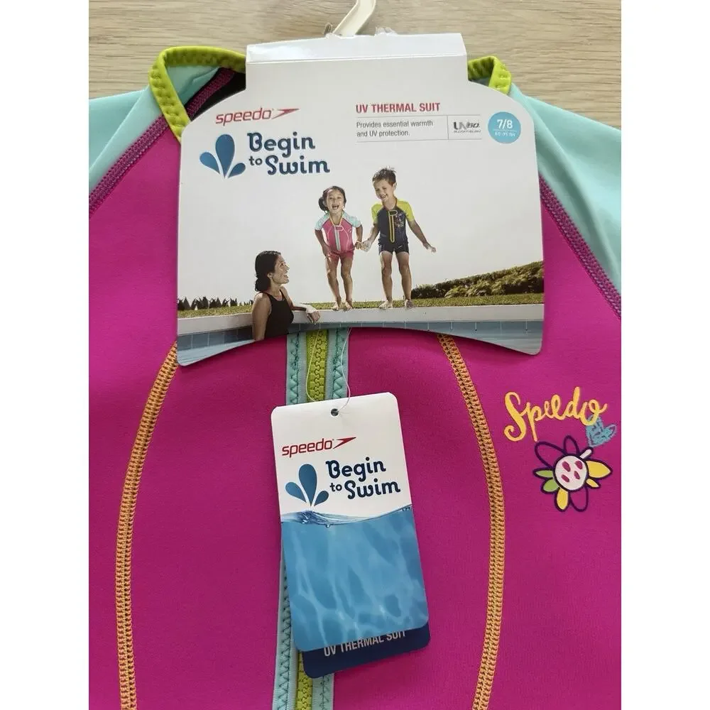 Speedo Kids Neoprene Swimsuit One Piece Girls Size 7-8 UV Thermal Suit NWT